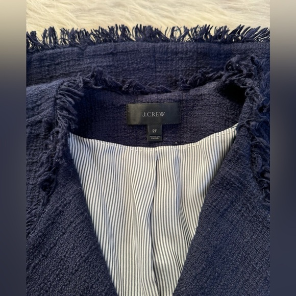 J. Crew Tweed Motorcycle Jacket with Fringe Navy Blue Moto Boucle - Picture 4 of 6